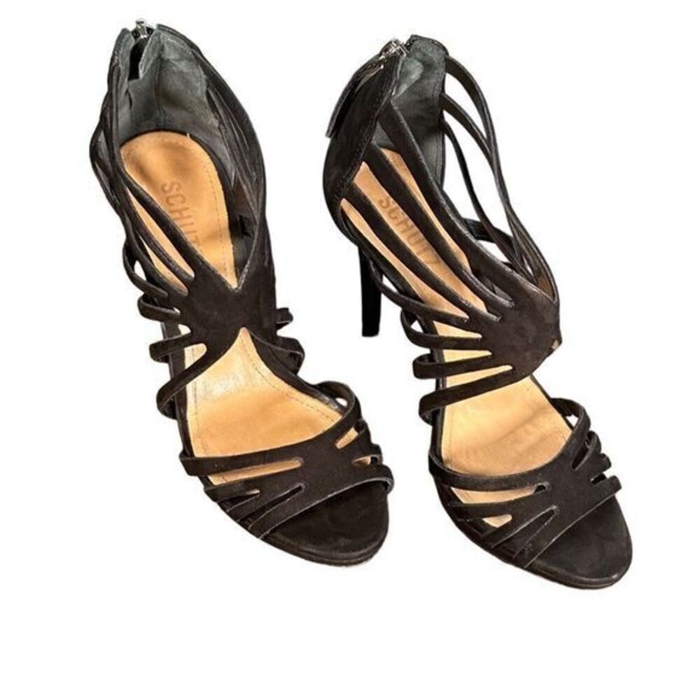 Schutz Yasmin shoes Size 6.5 black cage suede‎ sandals mob wife goth